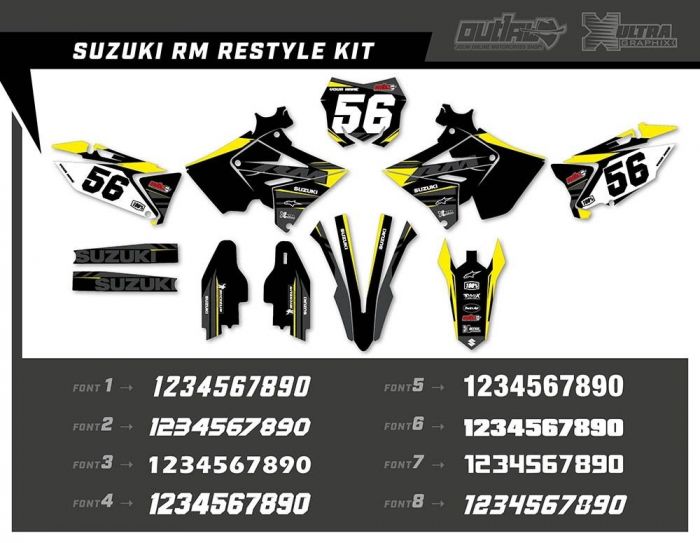 Outlaw Racing Stickerset Re-style Suzuki RM125 RM250 2001-2008 Zwart