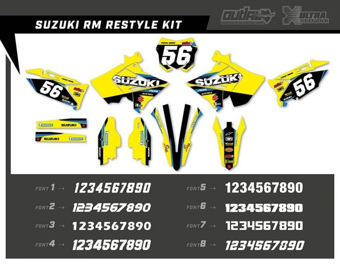 Outlaw Racing Stickerset Re-style Suzuki RM125 RM250 2001-2008 Geel