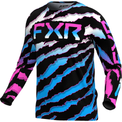 FXR 2024 Podium MX Jeugd Crossshirt Shred Zwart / Blauw / Roze